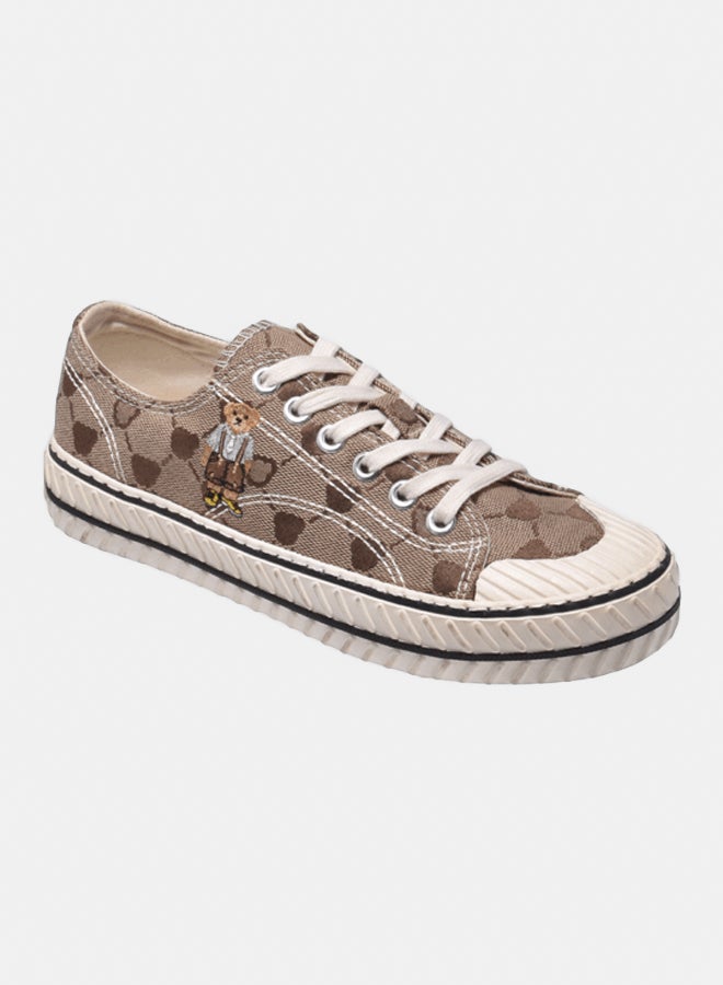 TTWN Bear TTWN Low Top Coffee Jacquard Canvas Big Eared Bear Pattern Shoes - Image 1